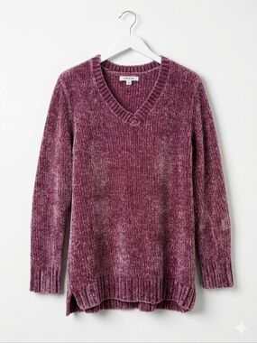 Orvis Classic Collection Chenille V-Neck Tunic Sweater - Mauve - Size Medium